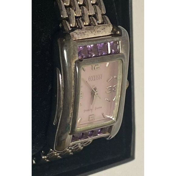 Ecclissi Womens Sterling Silver‎ Wristwatch Amethyst Crystals 32140 SR626SW - Picture 2 of 11